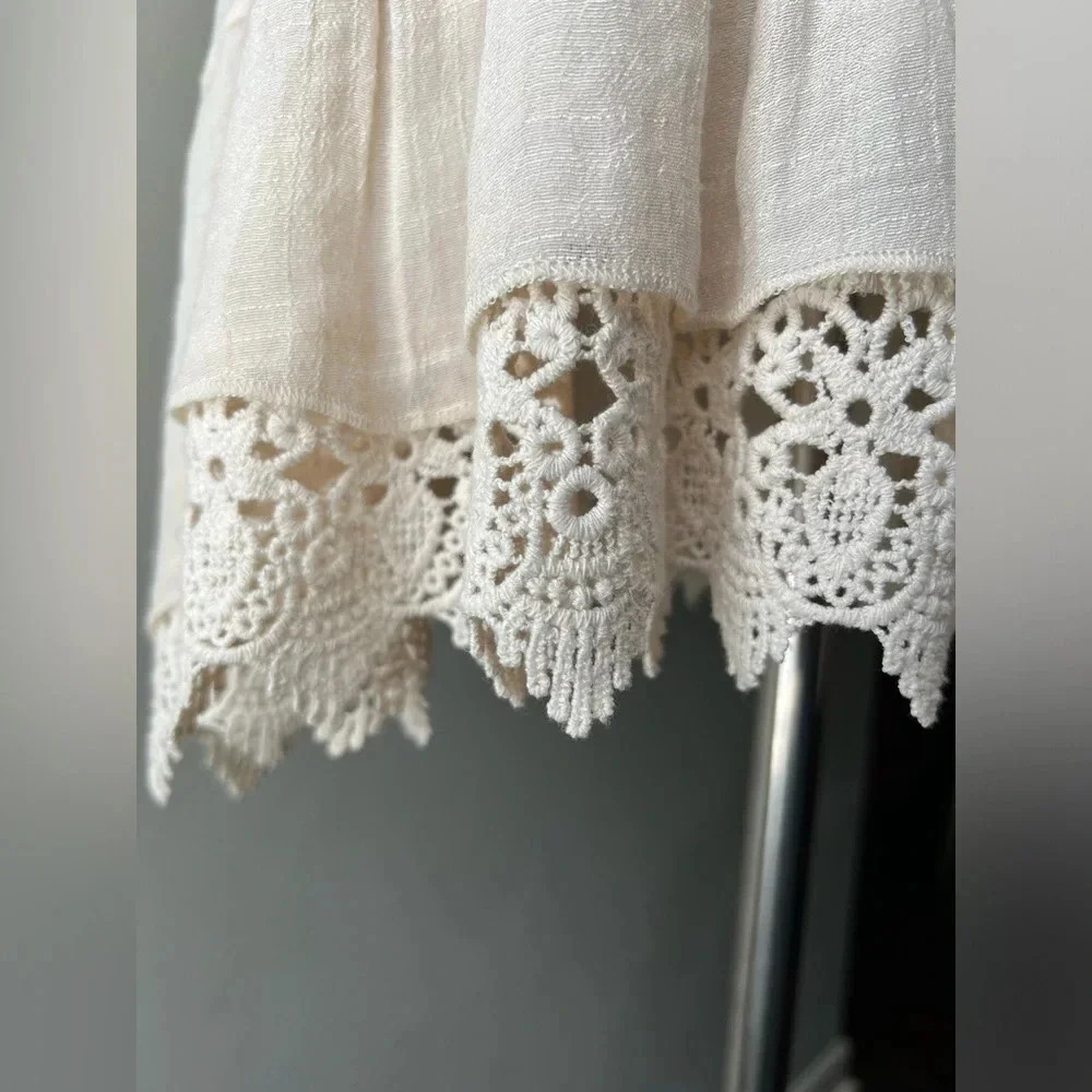 Honeyme size Small mini short boho dress white vacation beach lace macrame Tunic - Picture 5 of 8